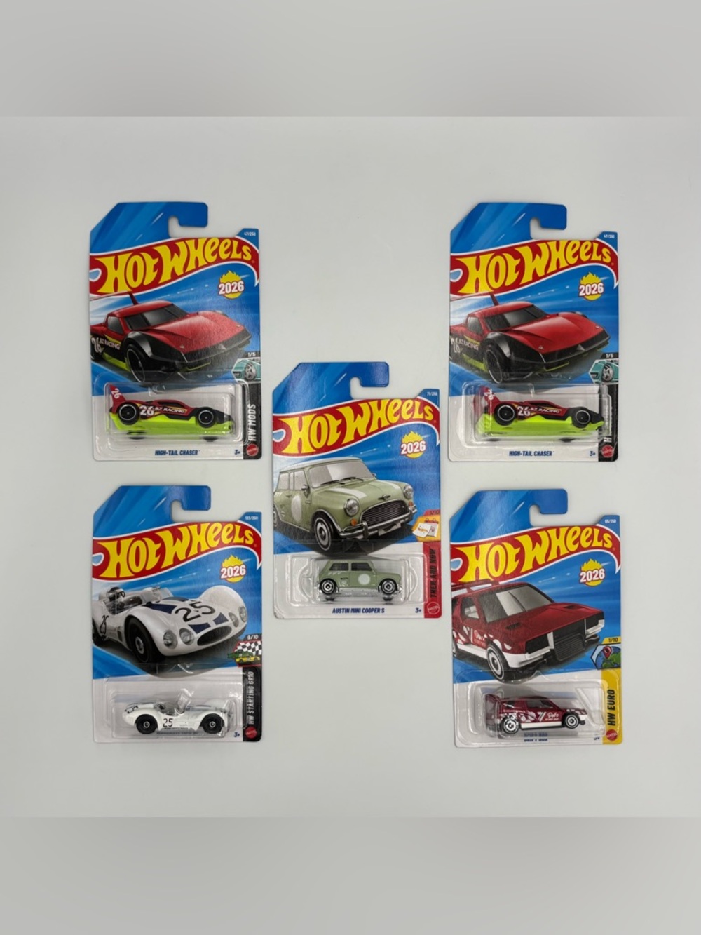RARE Hotwheels 2026 Toy Car Lot- High-Tail Chaser Austin Mini Cooper S Maserati